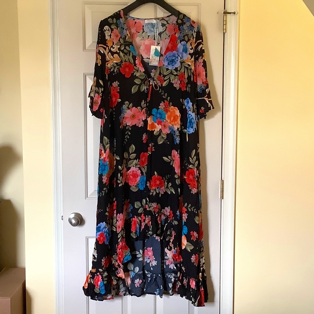 Johnny Was Black Royal Floral Long Kimono SZ M